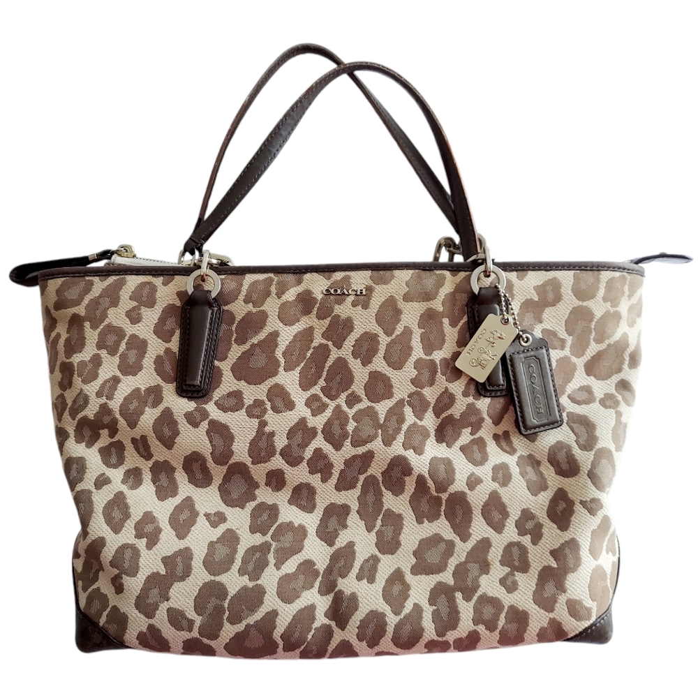Coach Brown Ocelet Print Jacquard & Leather Madison East/West Tote
